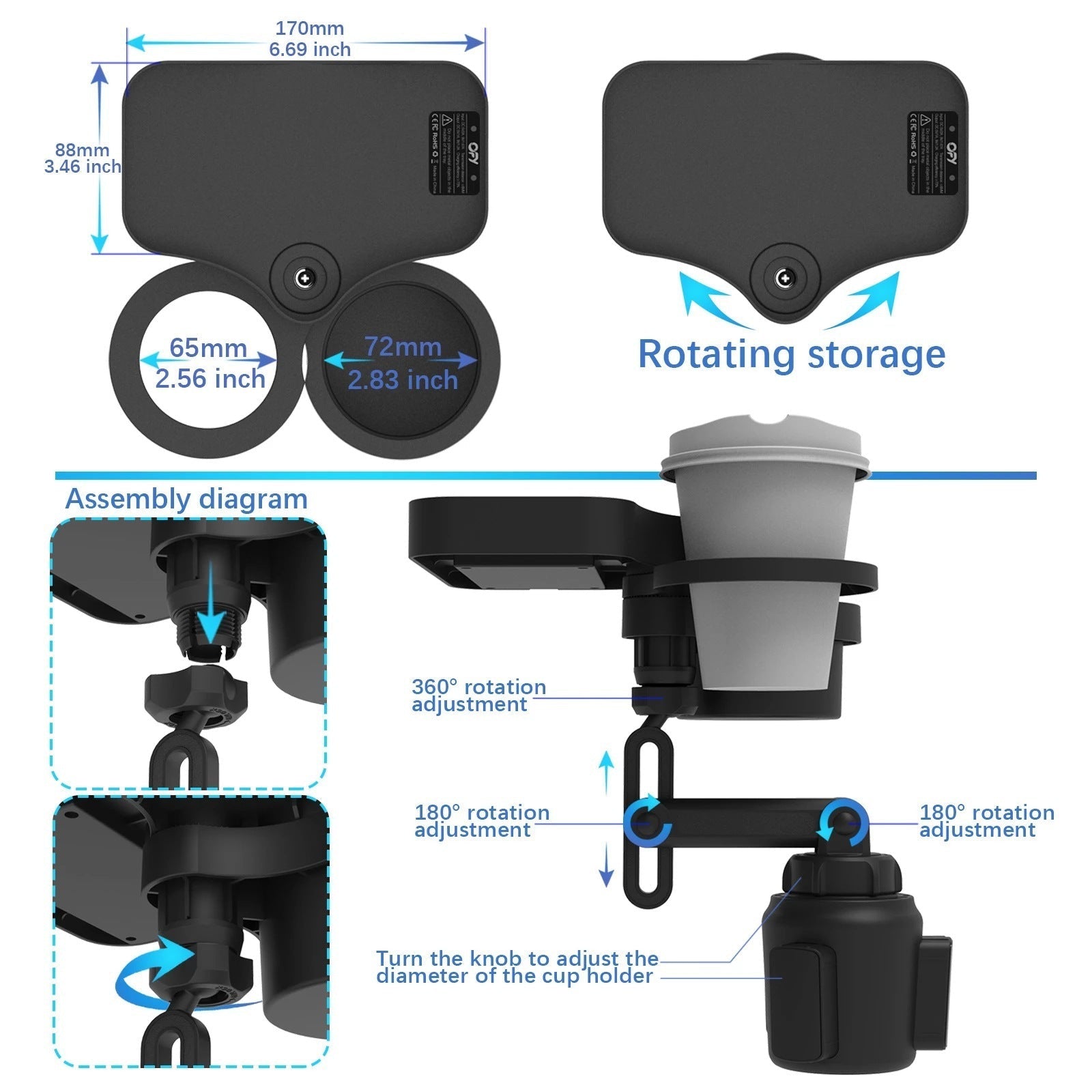 Car Cup Holder With Wireless Charging